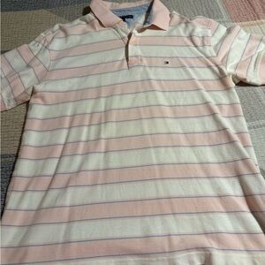 Tommy Hilfiger Men's Polo in Pink and White Stripes size xl